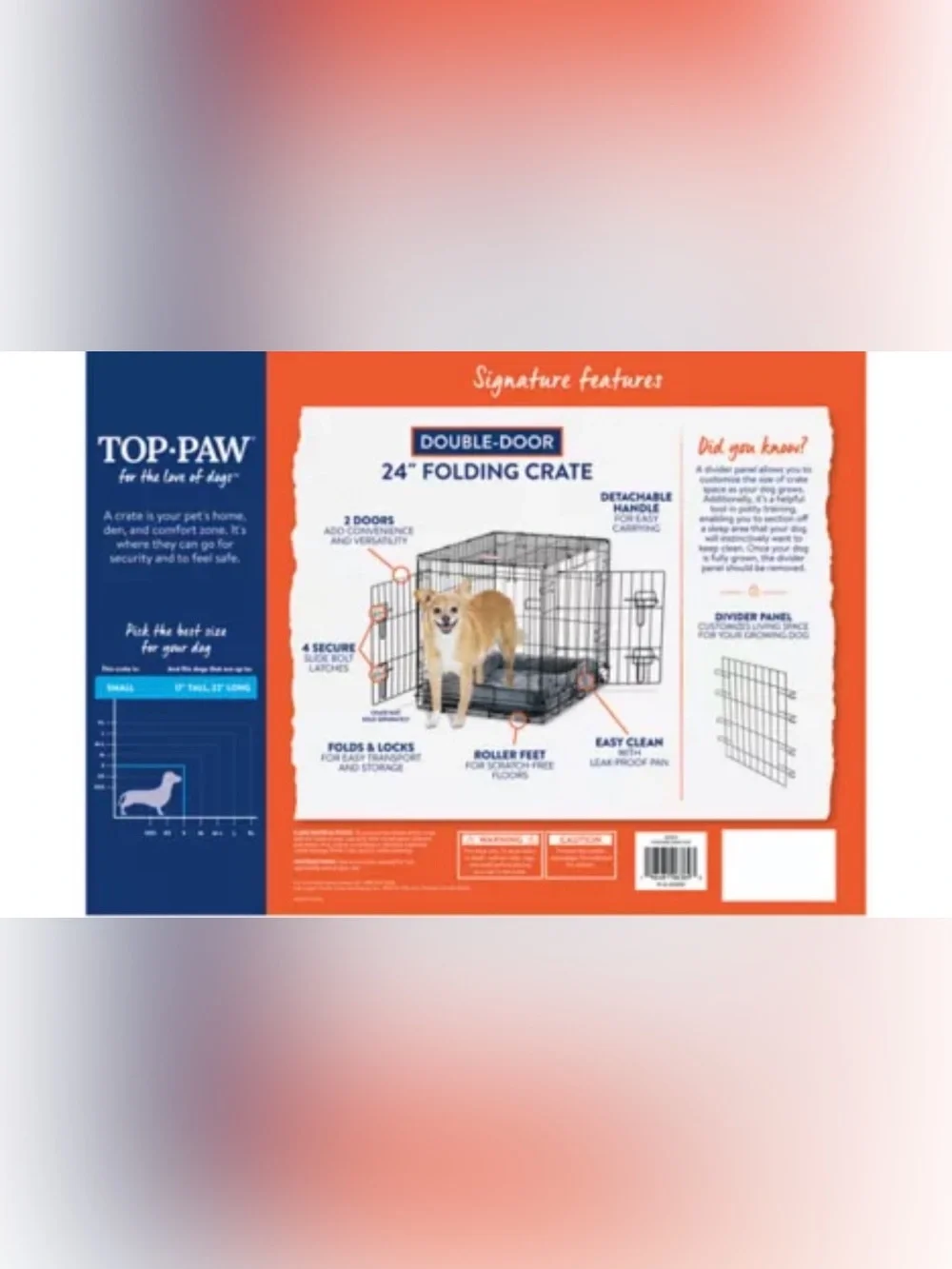 Top Paw® Double Door Folding Wire Dog Crate w/ Divider Panel - Leak Prook Tray;